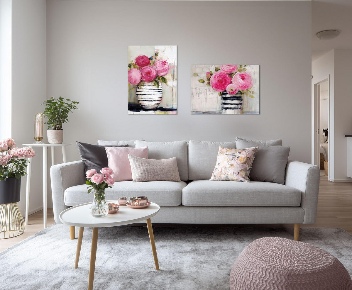LEINWANDBILD 70x50 cm Blumen rosa Bild Wohnzimmer - Beige, Textil (70/50cm) - artissimo