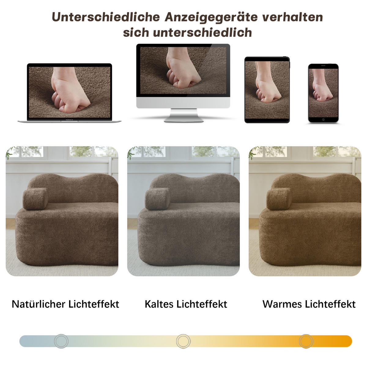 2-SITZER Sofa aus Samt Braun modular mit 2 Hockern, rahmenloses Design und beweglichem Armlehnenkissen - Braun, Textil (192/70/167cm) - Modfu