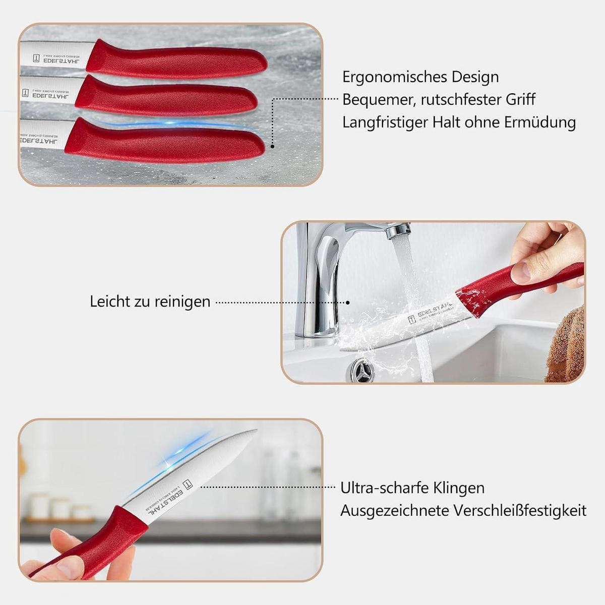 SCHÄLMESSER 6-teiliges Set PP-Griff Rot - Rot, Metall (19cm)