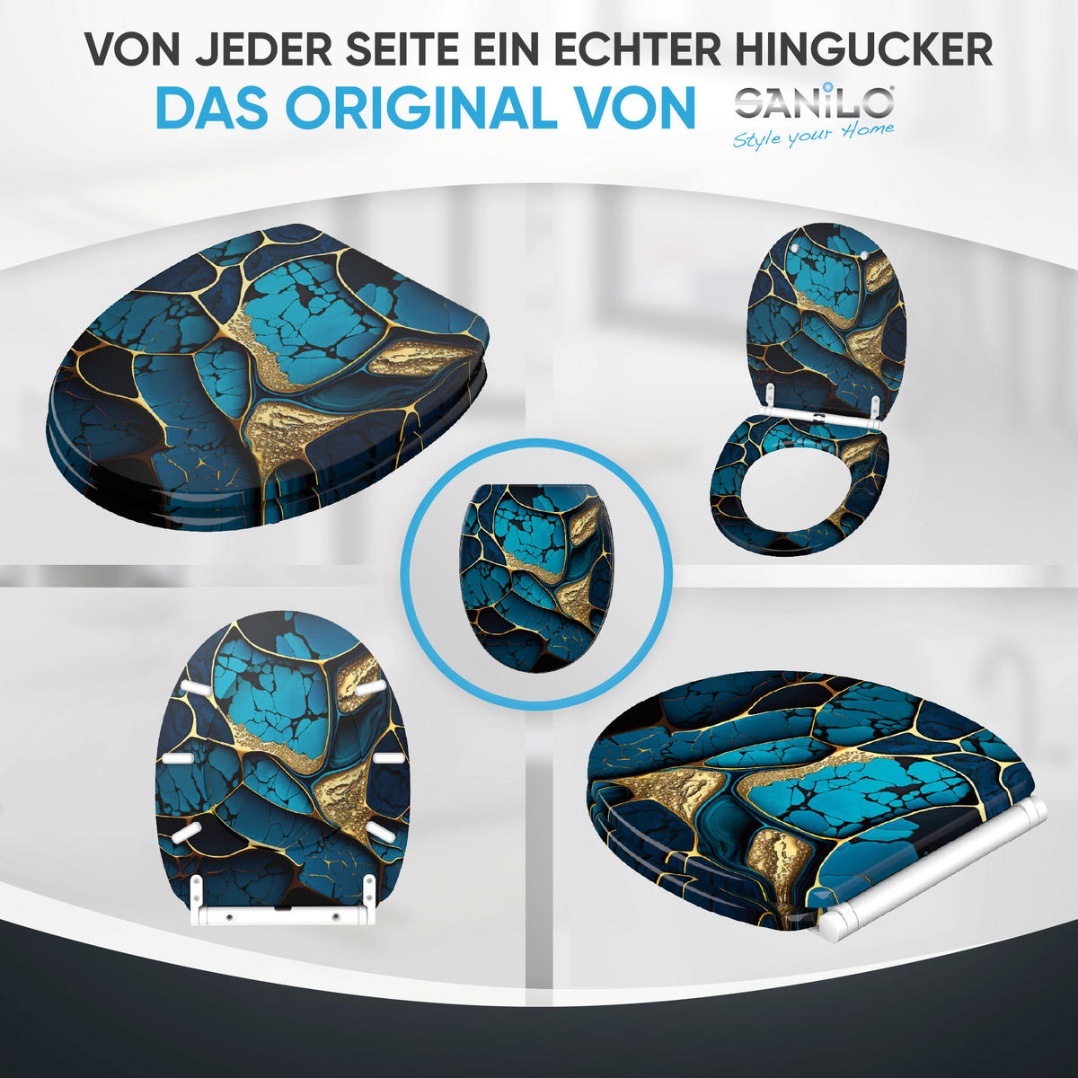 WC-SITZ Absenkautomatik Marmor Cobalt - Blau, Holzwerkstoff (38/5.5/47cm) - Sanilo