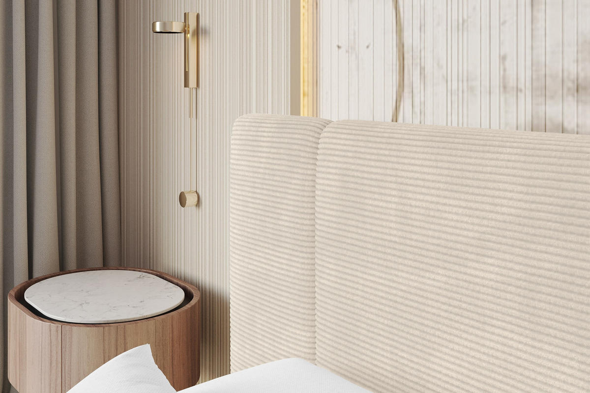 POLSTERBETT mit Bettkasten und Lattenrost, Boxbett ohne Matratze - TEVO 140x200 Beige - Creme, Holzwerkstoff/Textil (140/200cm) - ALTDECOR