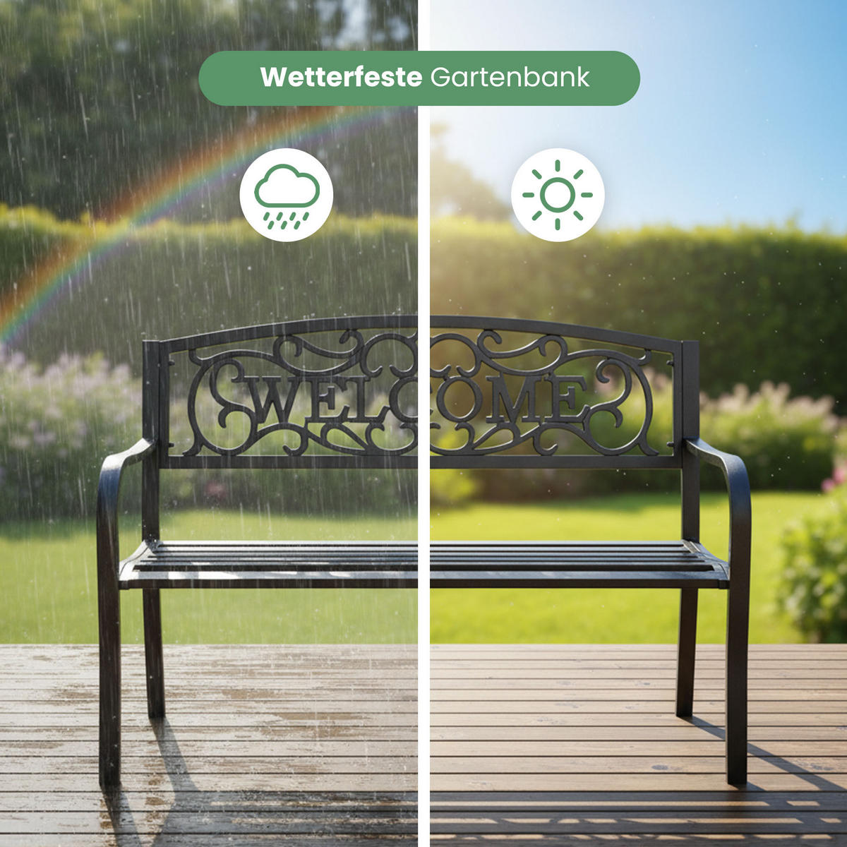 GARTENBANK IRYS Schwarz 127 x 86 x 62 cm - Schwarz, Metall (127/86/62cm) - Akord