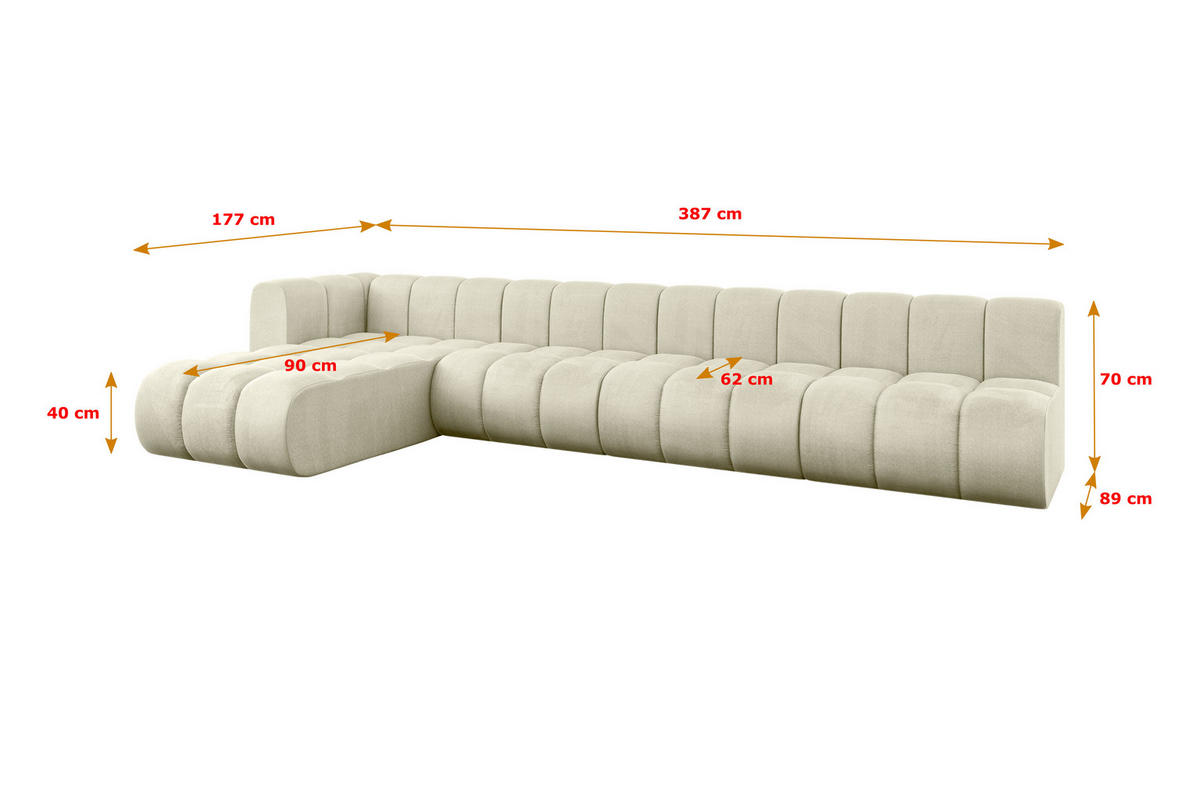 ECKSOFA modulares Sofa Darnel-L3 - 387x177x70 cm Beige - Beige, Holzwerkstoff/Textil (387/177cm) - ALTDECOR