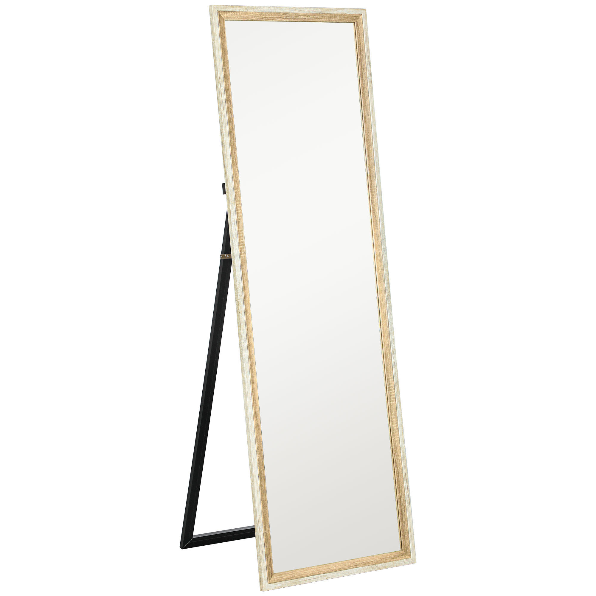 GANZKÖRPERSPIEGEL, 162,6 x 53,5 cm Standspiegel mit Ständer für Wohnzimmer Natur - Weiß/Naturfarben, Glas (2.5/162.6/53.3cm) - HOMCOM