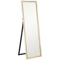 GANZKÖRPERSPIEGEL, 162,6 x 53,5 cm Standspiegel mit Ständer für Wohnzimmer Natur - Weiß/Naturfarben, Glas (2.5/162.6/53.3cm) - HOMCOM