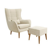 SESSEL Estjano Boucle mit Fußbank - Beige/Naturfarben, Holz/Textil (80/106/95cm) - MIRJAN24