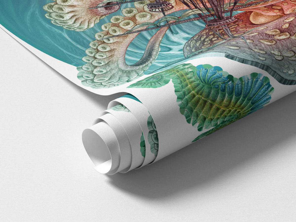 WANDAUFKLEBER 100x116cm - Die Welt des Oktopus - Multicolor, Kunststoff (100/116/0.1cm) - Wallfluent