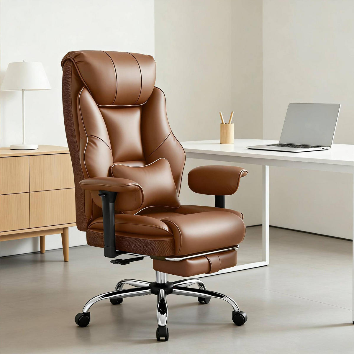 BÜROSTUHL ergonomisch höhenverstellbar mit Fußlehne Braun - Braun, Metall (77/125.5/35.5cm) - Meubliv