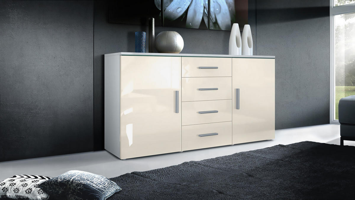 SIDEBOARD Verona Creme Hochglanz - Creme, Holzwerkstoff (139/72/35cm) - Vladon