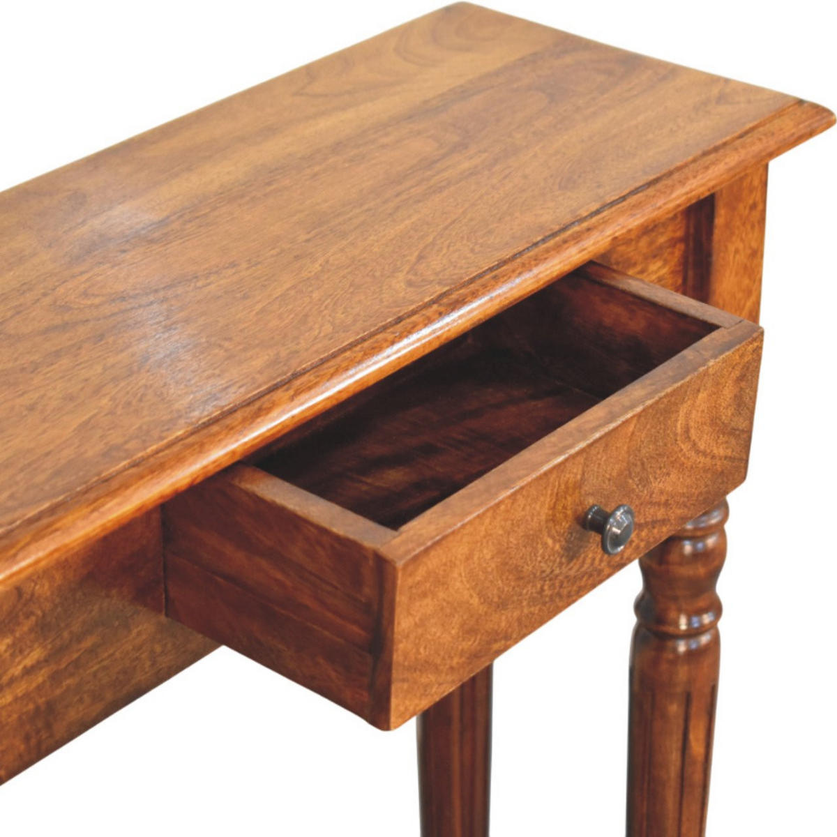 KONSOLENTISCH Massivholz Kastanienbraun Gedrechselte Beine, 1 Schublade - Dunkelbraun/Messingfarben, Mangoholz/Holz (70/80/25cm) - Artisan Furniture