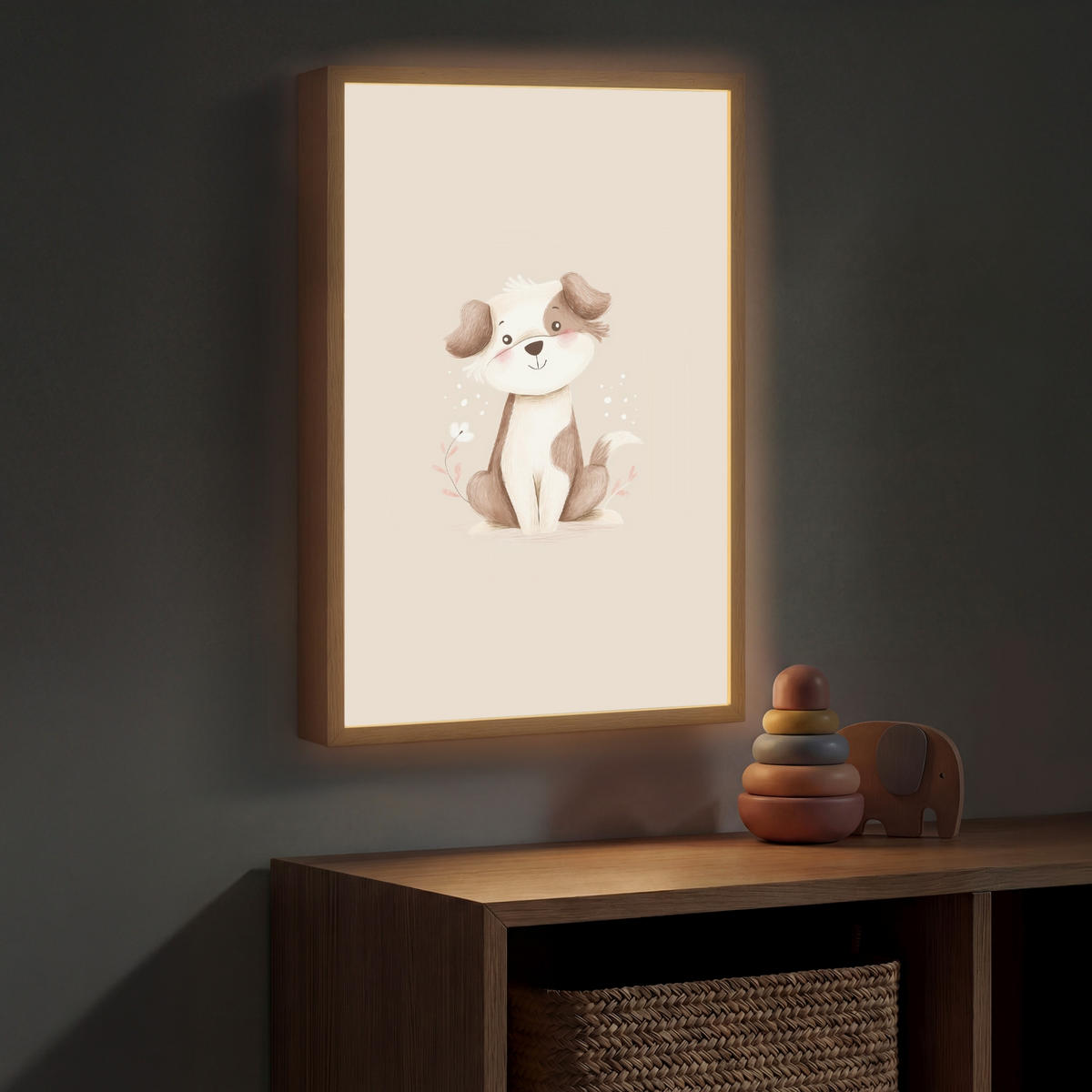 DOBÍJECÍ NOČNÍ LAMPIČKA Pes - skvrnitý - hnědý 40x60 cm - béžová, kompozitní dřevo (8/40/60cm) - OnlyWow