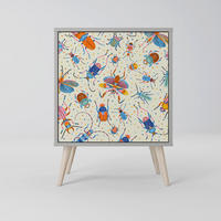 SIDEBOARD COLORFUL INSECTS, Grau, 57,5x42x77,5 cm, Schräge Buchenholzfüße - Buchefarben/Multicolor, Holzwerkstoff/Buchenholz (57.5/77.5/42cm) - SpaceRebels
