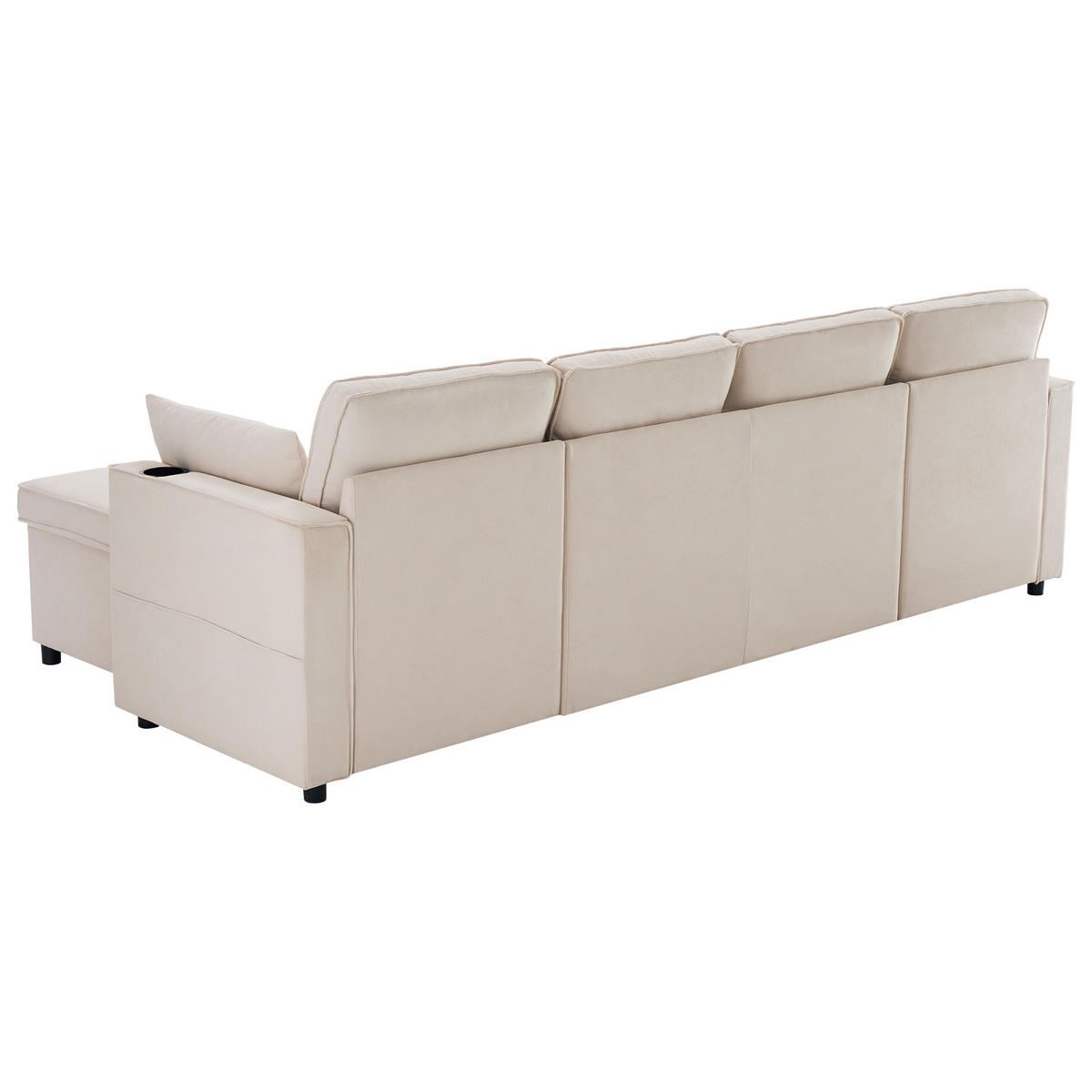 SCHLAFSOFA U-Form, Baumwoll-Leinenstoff mit Stauraum & Getränkehaltern, 270/130/86 cm, Beige - Beige, Textil (130/86/270cm) - Redom