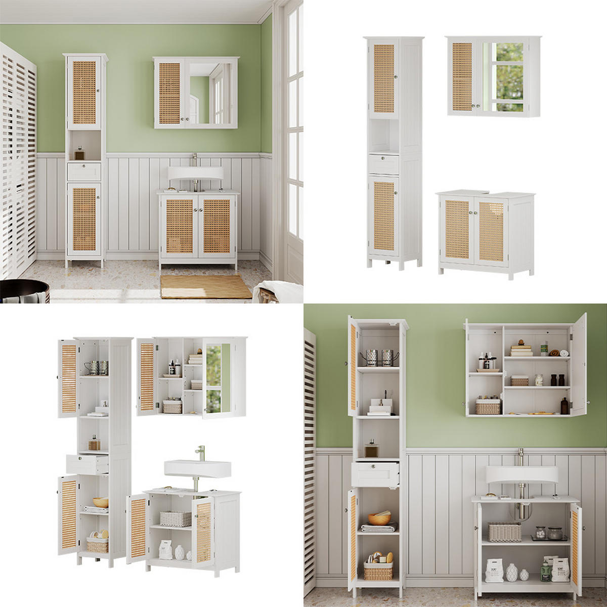 BADMÖBEL-SET Rosario Weiß 3 teilig, mit Hochschrank - Weiß, Holzwerkstoff (60/58/35cm) - Vicco