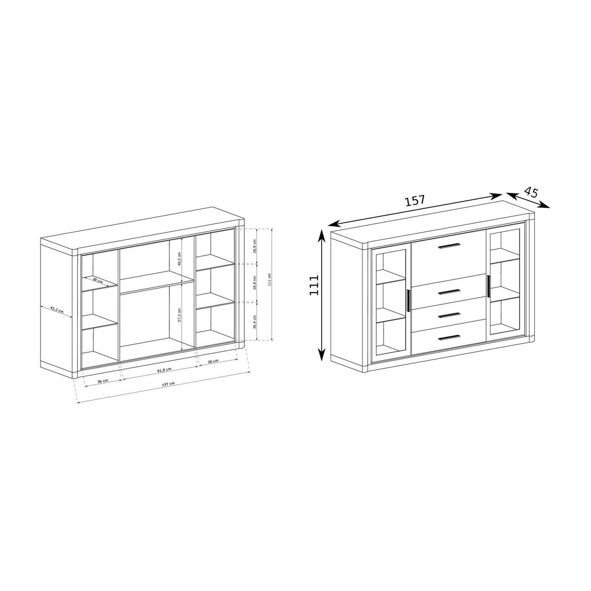 HIGHBOARD Dallas D-7 157 x 111 x 45 cm Eiche Sonoma - Sonoma Eiche, Glas/Holzwerkstoff (157/111/45cm) - Koseto