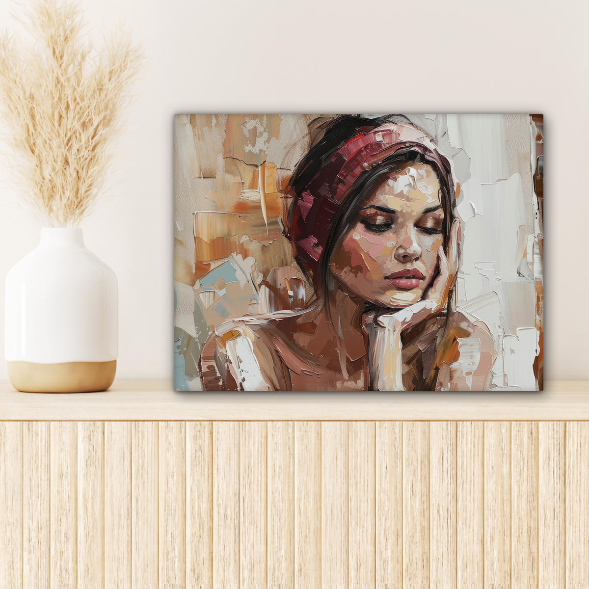 LEINWANDBILD Frau - Lackierung - Porträt - Modern 40x30 cm - Altrosa, Textil (40/30cm) - MuchoWow