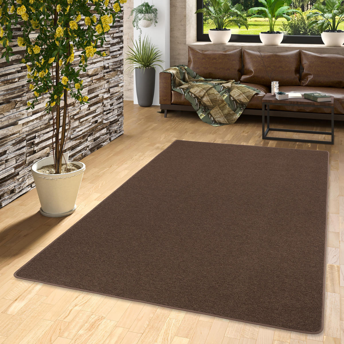 FEINSCHLINGEN VELOUR TEPPICH STRONG - Braun, Textil (133/133cm) - Snapstyle
