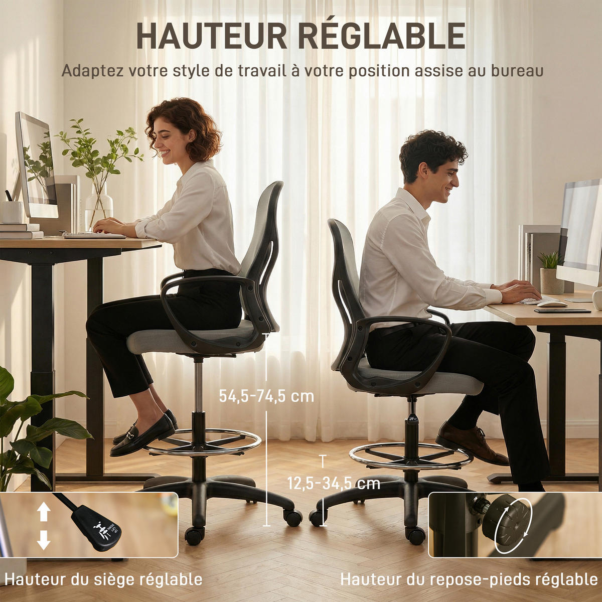 DREHSTUHL DE-11857 höhenverstellbar mit Fußring & Netz Grau - Grau, Metall (59/123/65cm) - ComfortXL
