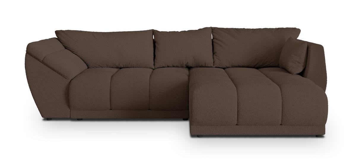 ECKSOFA ORENTI R-S Braun Boucle-Stoff mit Schlaffunktion - Braun, Holz (287/182cm) - MASSENO