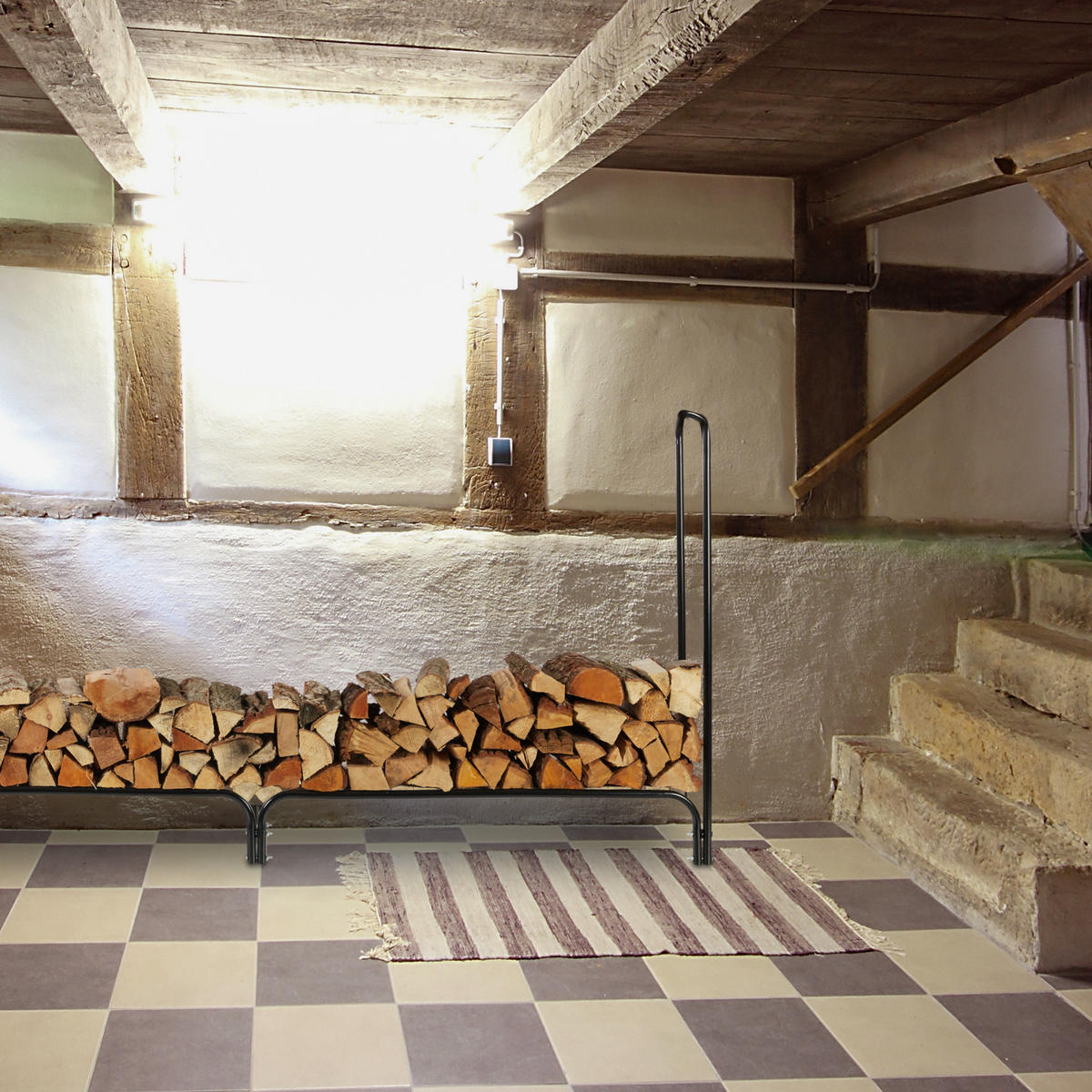 KAMINHOLZREGAL - Schwarz, Metall (245/122/40cm) - Relaxdays