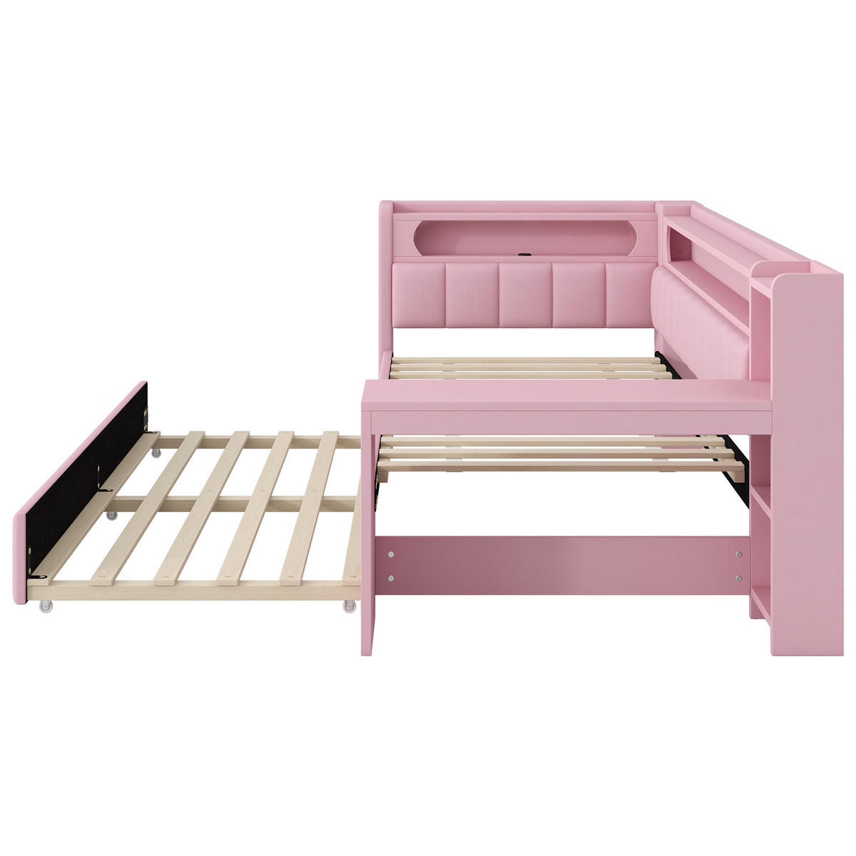 AUSZIEHBETT 90/200 cm DE-03383, mit LED, Ausziehbett und Schreibtisch, in Rosa - Pink, Holzwerkstoff (90/200cm) - ComfortXL