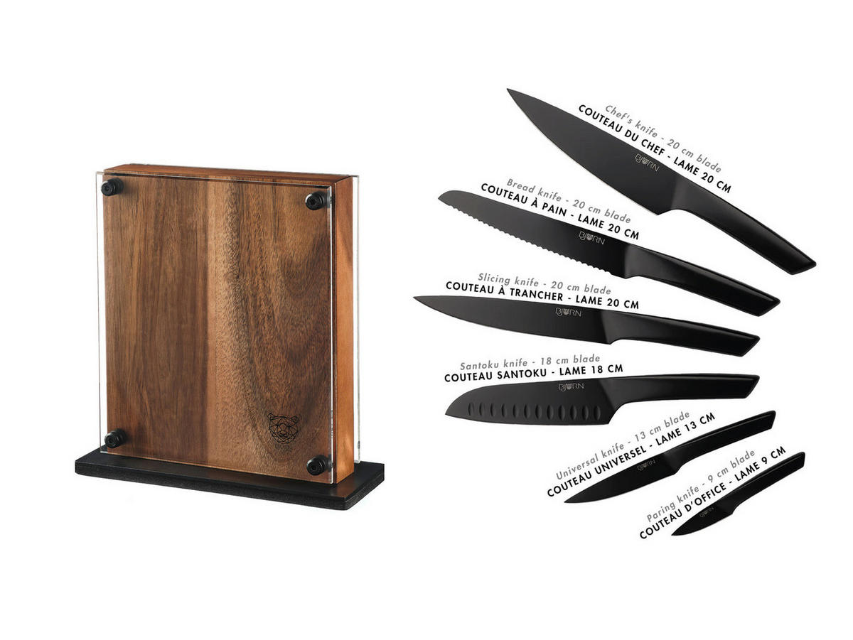 KÜCHENMESSERBLOCK Jensen Rauma - 7 Teile - Schwarz, Metall (1cm) - Björn