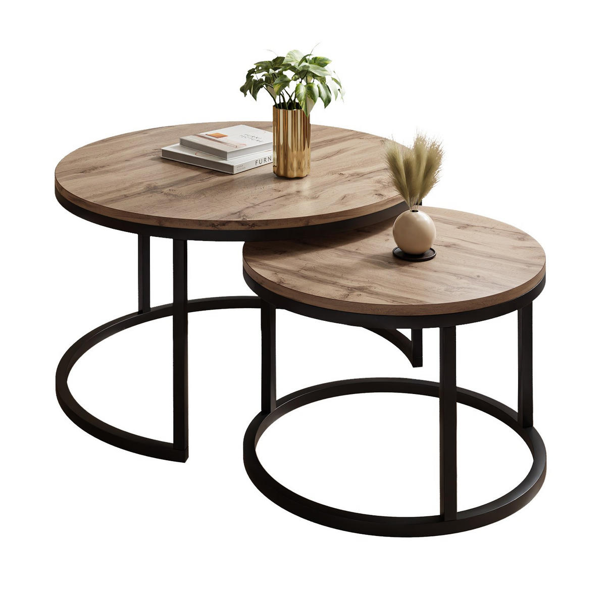 COUCHTISCH CIRI 2-in-1 Eichenholz Wotan - Schwarz, Holzwerkstoff (80/80/48cm) - Lookway