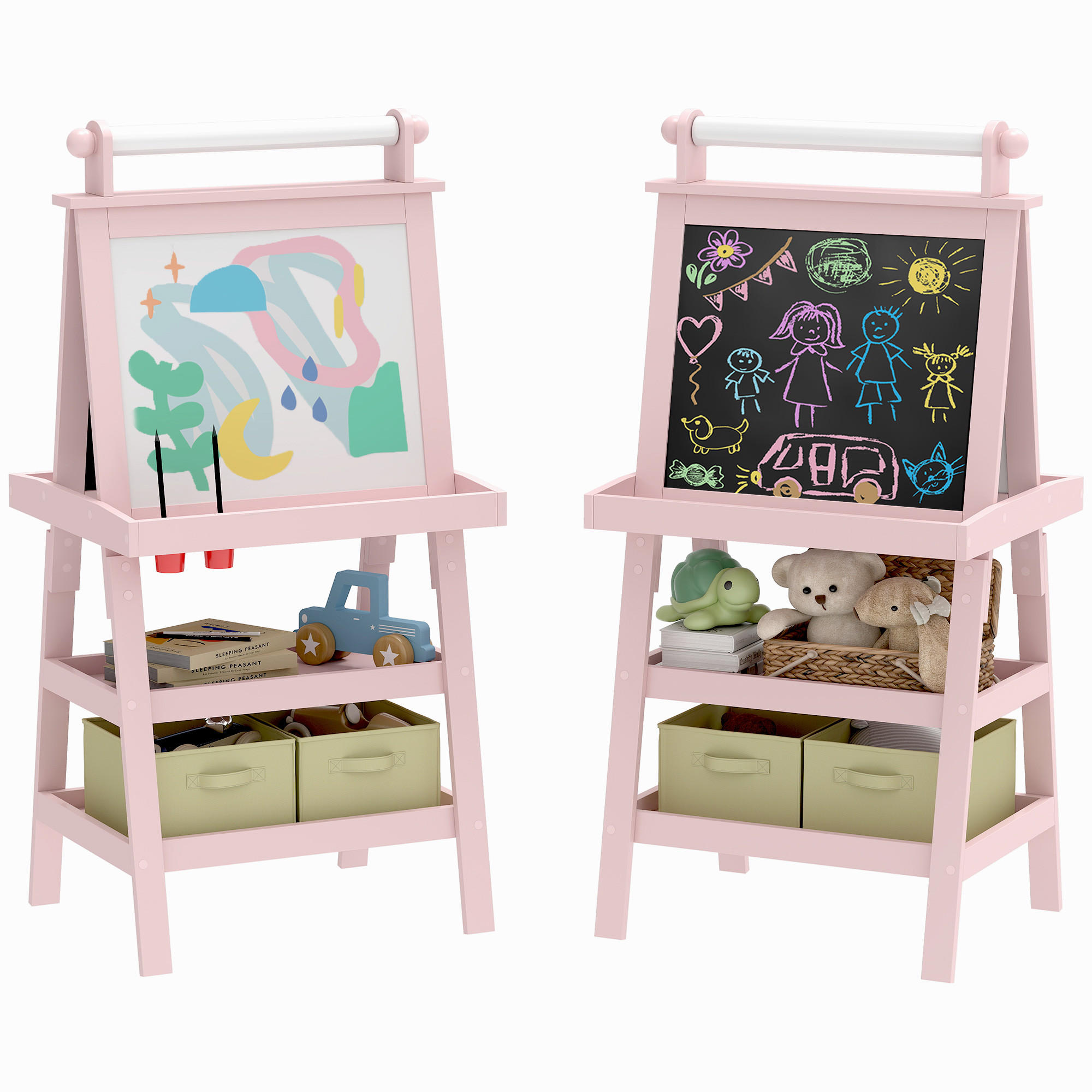 MALTAFEL DE-18198 3-in-1 mit Magnet- & Kreidetafel Rosa - Pink, Holzwerkstoff (48/118/59cm) - ComfortXL