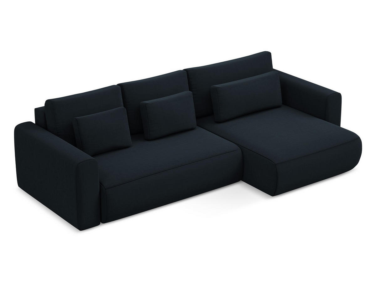 ECKSOFA mit Schlaffunktion Samt Stoff Blau - Blau/Schwarz, Kunststoff/Textil (278/149cm) - Makamii