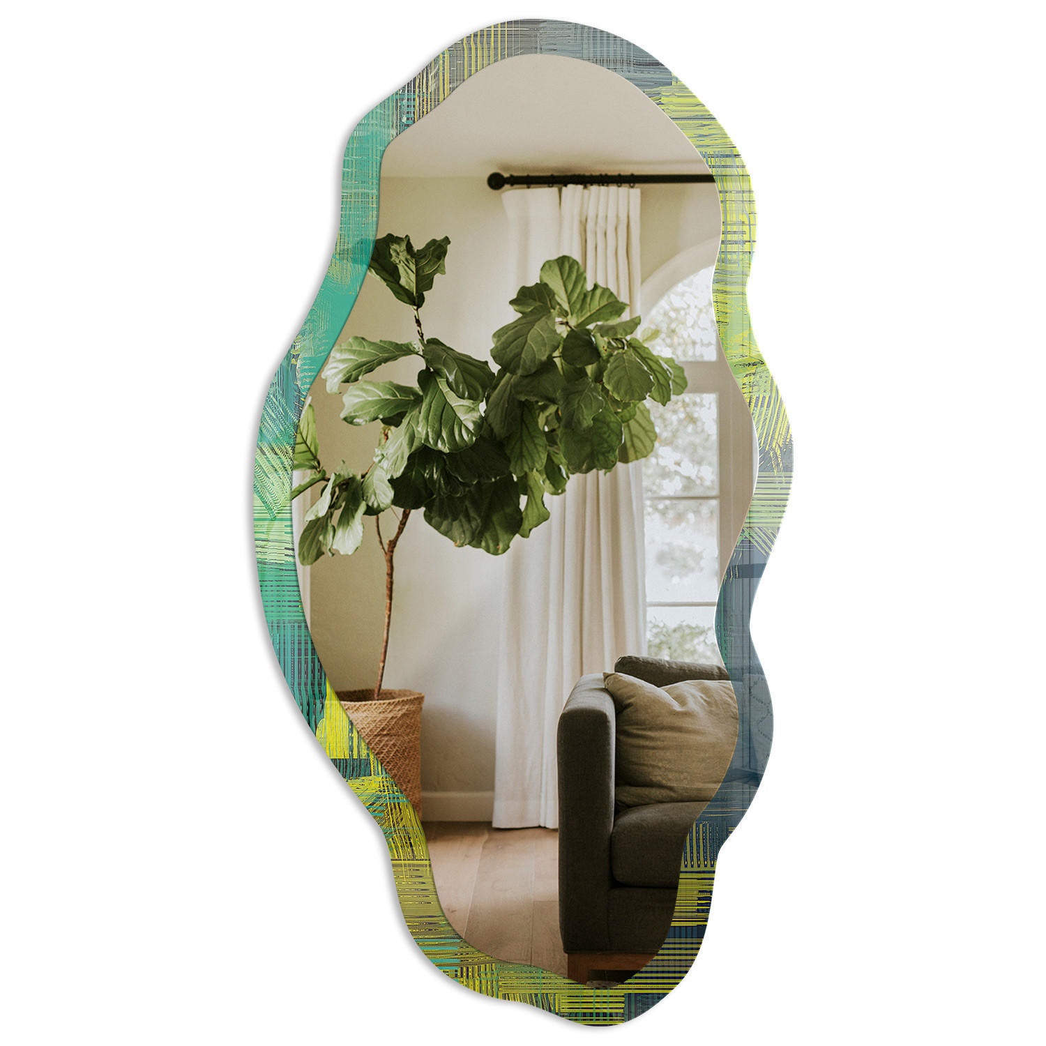 SPIEGEL 90x45 cm asymmetrisch mit Druck - Lebendige Abstraktion - Transparent, Glas (45/90/0.4cm) - TULUP