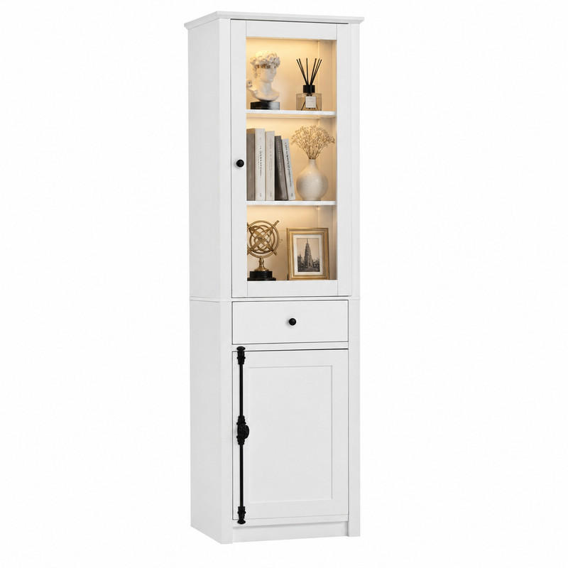 VITRINE mit Schublade 55 x 40 x 200 cm Weiß mit LED - Weiß, Holzwerkstoff (40/200/55cm) - Beauniv