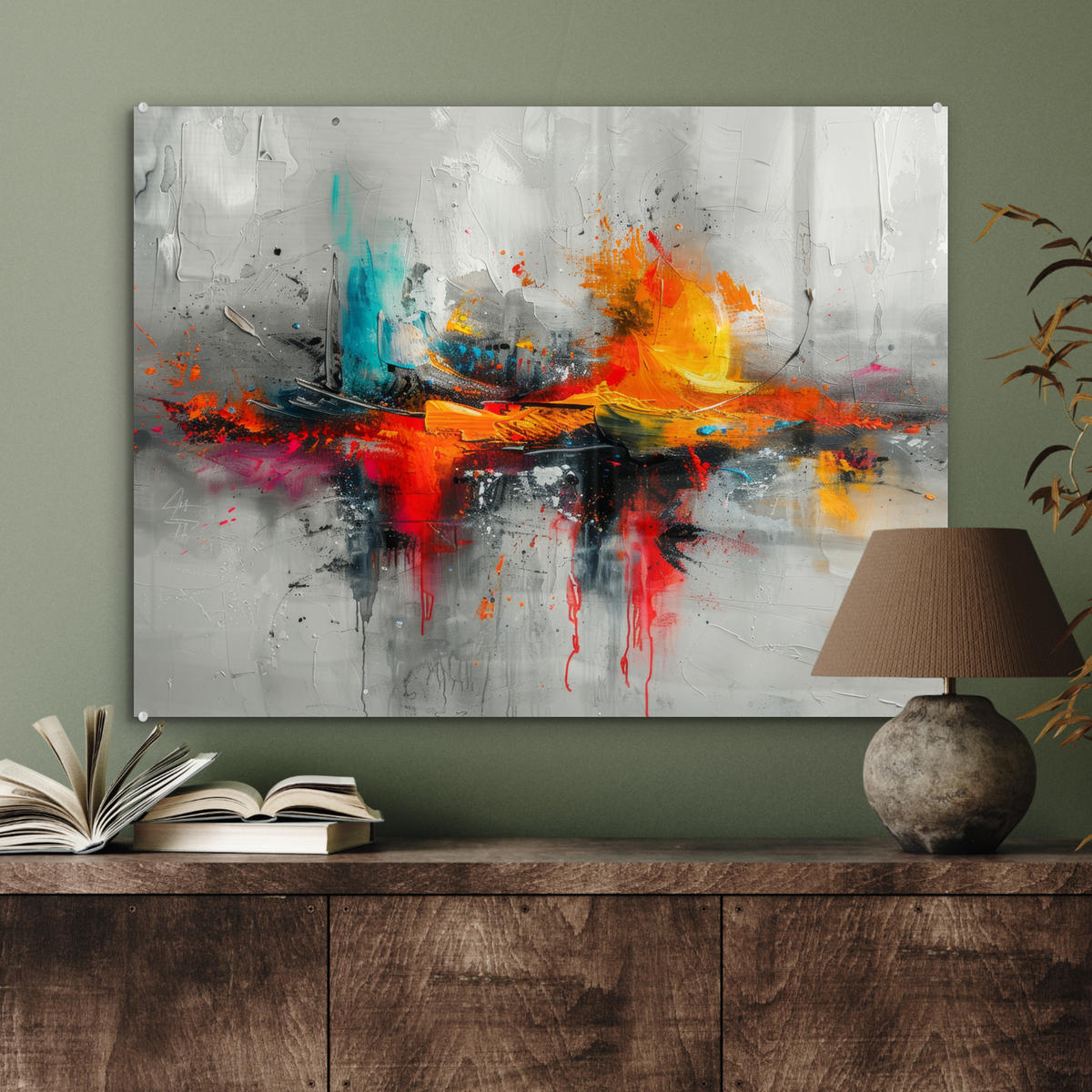 OBRAZ NA AKRYLOVOM SKLE Moderné umenie - Oranžová - Sivá - Abstraktné 80x60 cm - svetlosivá, sklo (80/60cm) - MuchoWow
