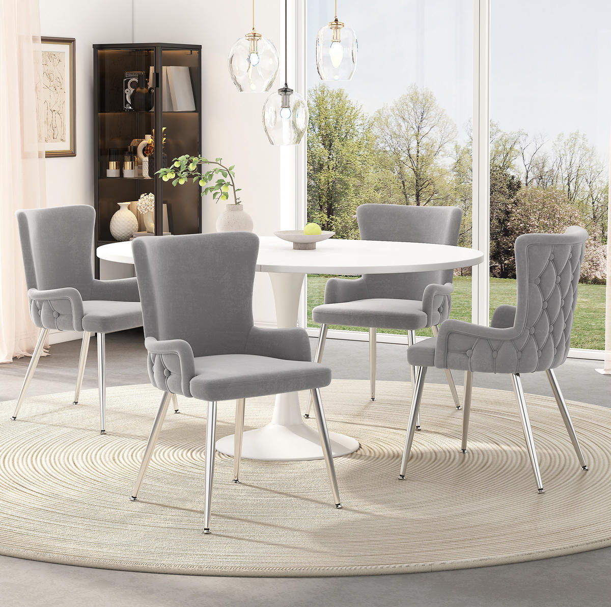 ESSZIMMERSTUHL Samt Grau mit Metallbeinen 2er-Set - Grau, Metall (47/85/49cm) - Meubliv