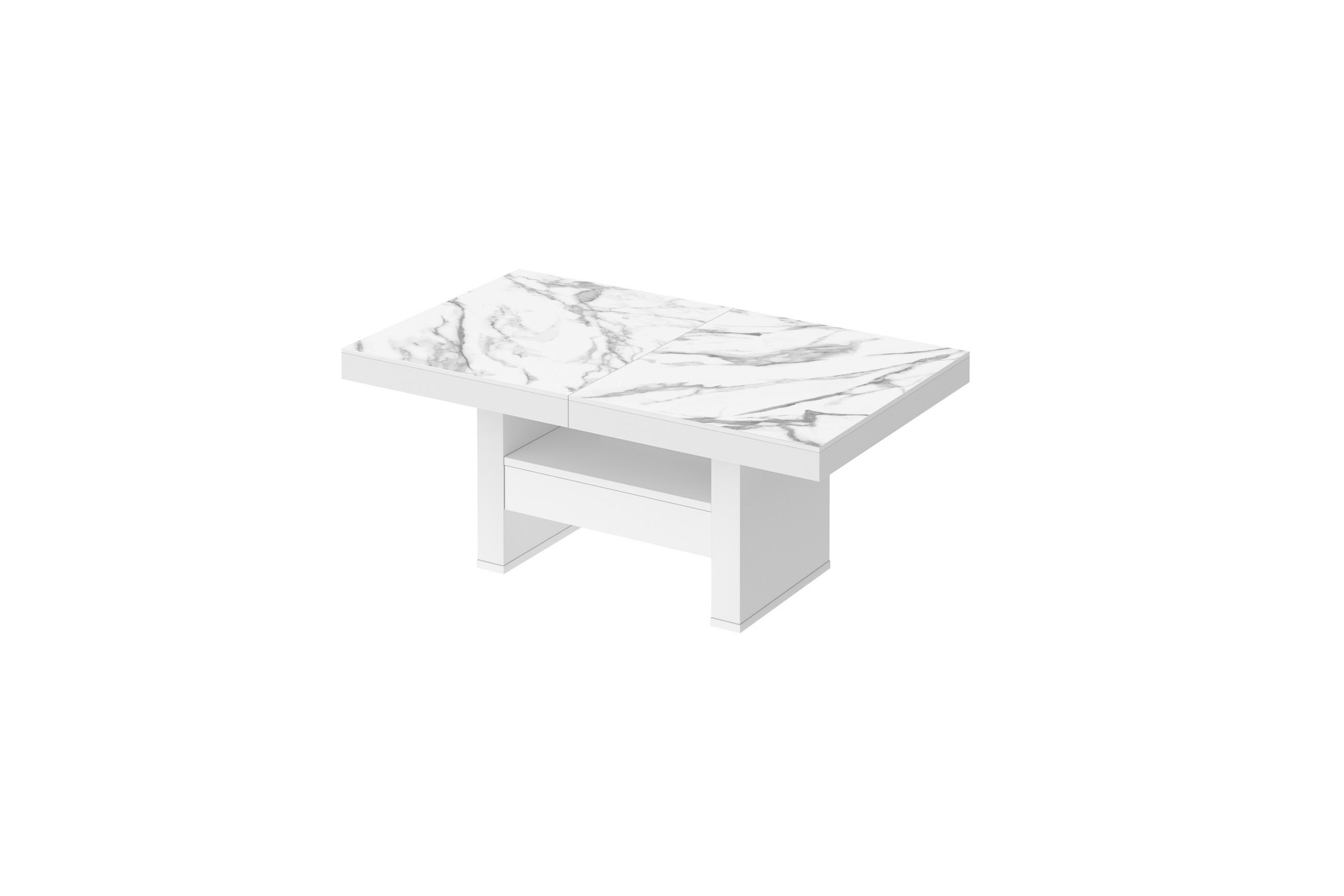 COUCHTISCH rechteckig Marmor Natur Weiß Hochglanz Höhenverstellbar ausziehbar 12/75/55 cm - Weiß, Holzwerkstoff (75/120/55cm)
