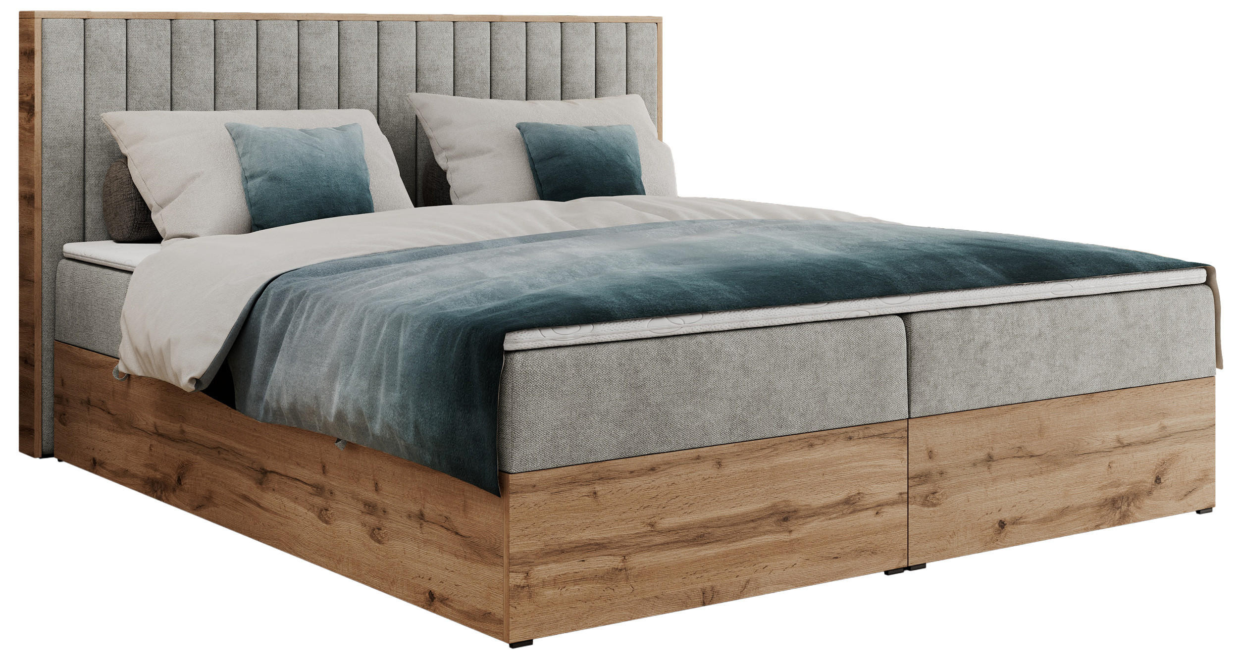 BOXBETT ALBERO 4 - 160/200 Hellgrau Struktur - H3 - Hellgrau, Holz/Textil (160/200cm) - MKS