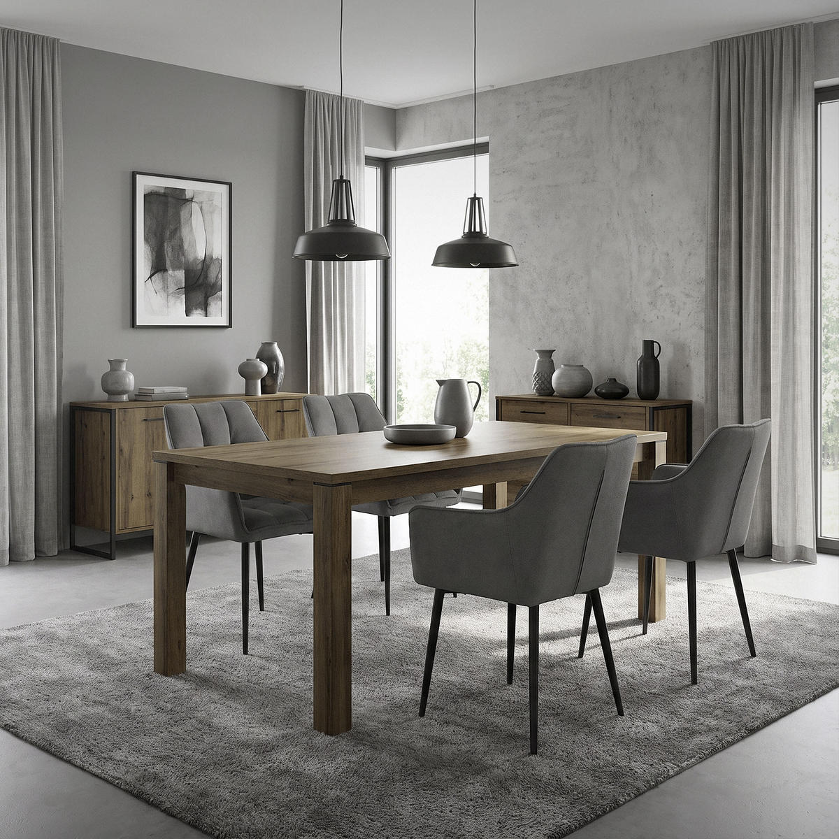JÍDELNÍŽIDLA, SADA 6 KS, tmavě šedá froté látka - černá/tmavě šedá, kov/textil (63/90/57cm) - ML-DESIGN