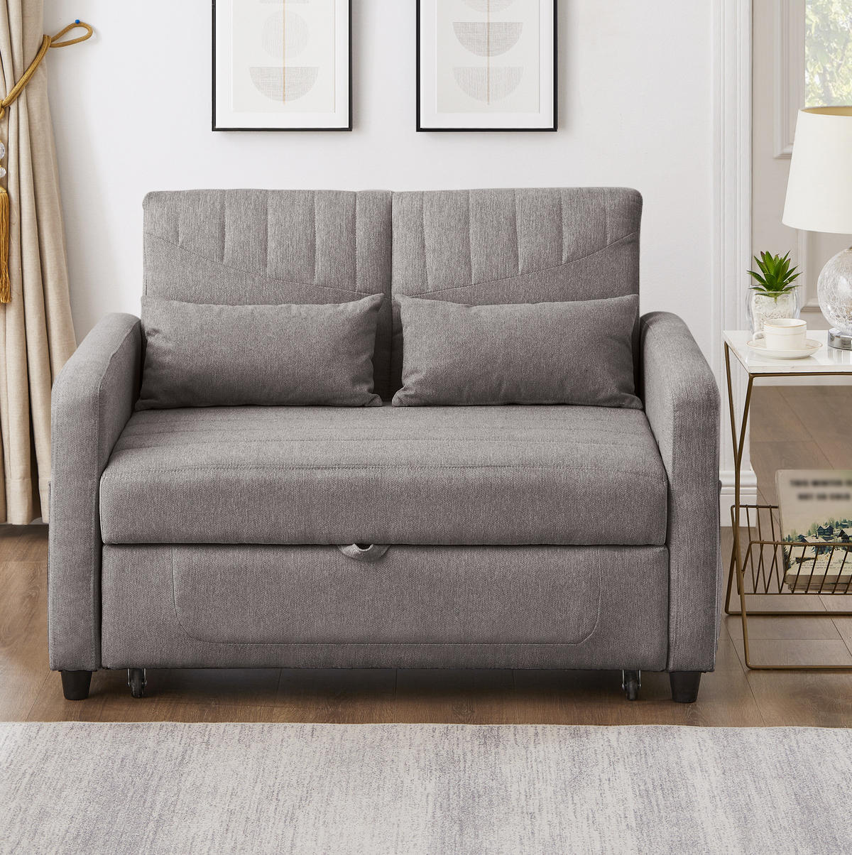 SOFABETT mit Schlaffunktion 166x95 cm Baumwoll-Leinen Grau - Grau, Metall (77/82.5/114cm) - Meubliv