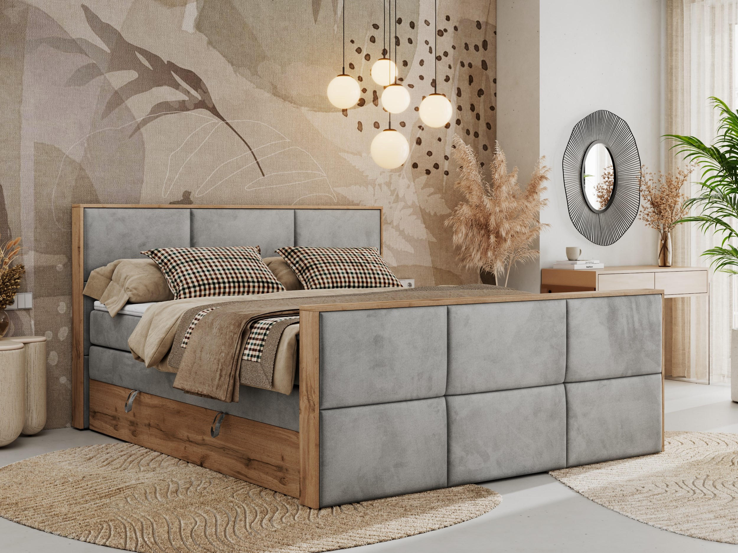 BOXSPRINGBETT ALBERO 2 KING DUO 120/200 Hellgrau Velvet - H3 - Hellgrau, Holz/Textil (120/200cm) - MKS