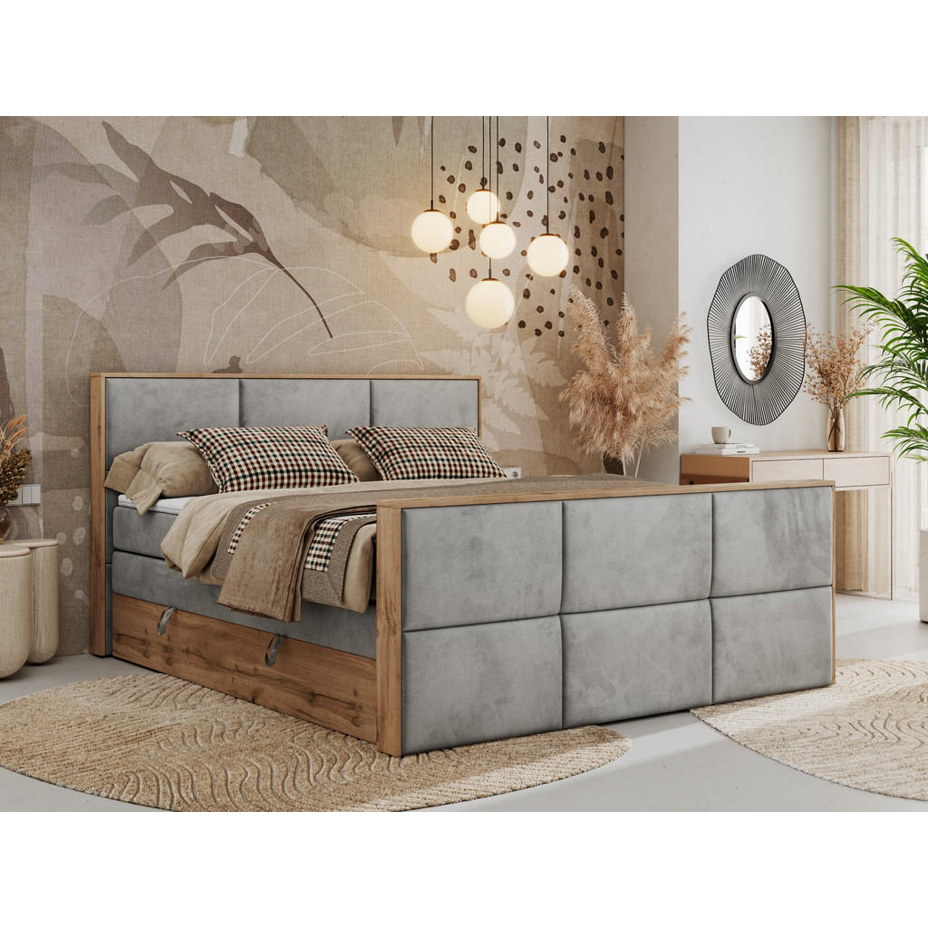 Thumbnail - MKS Boxspringbett, Hellgrau, Textil, 2-Sitzer, H4, Rechteckig, 120x200 cm, Oeko-Tex®, Schlafzimmer, Betten, Boxspringbet...