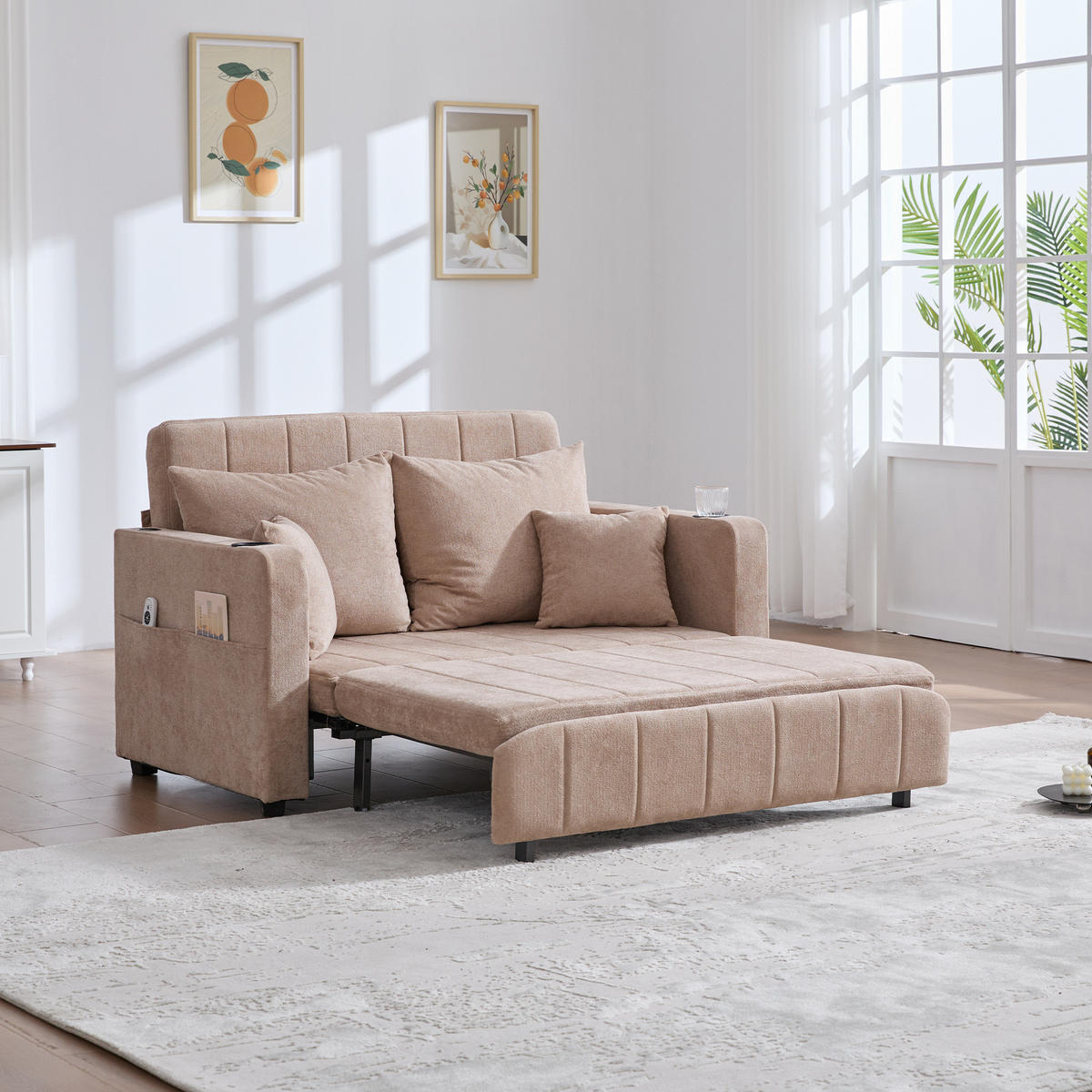 SCHLAFSOFA ausziehbar ca. 139 x 83 x 58 cm Chenille Khaki - Braun, Holzwerkstoff (139/83/73cm) - Meubliv