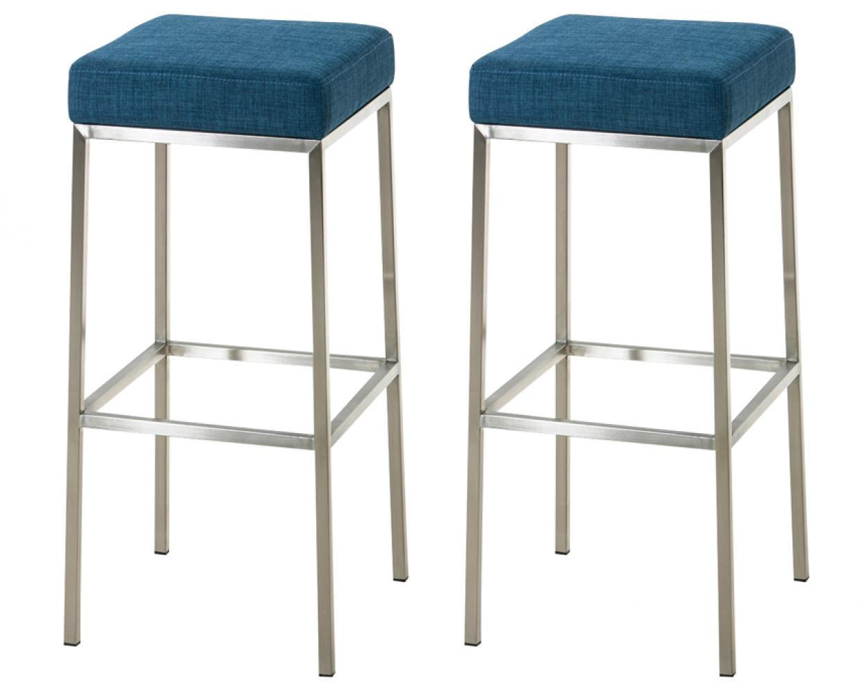 BARHOCKER 2er Set Stoff blau - Blau/Edelstahlfarben, Textil/Metall (37/80/37cm) - CLP