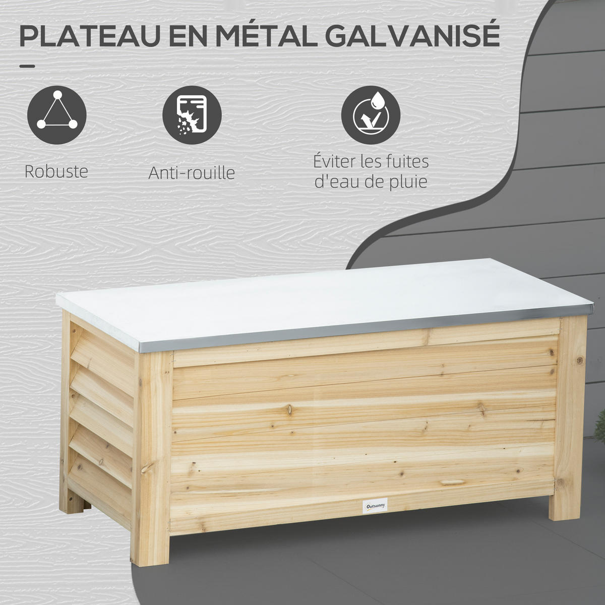 KISSENBOX DE-18671 155 L, Holz mit verzinktem Deckel - Naturfarben, Holzwerkstoff (50/50/110cm) - ComfortXL