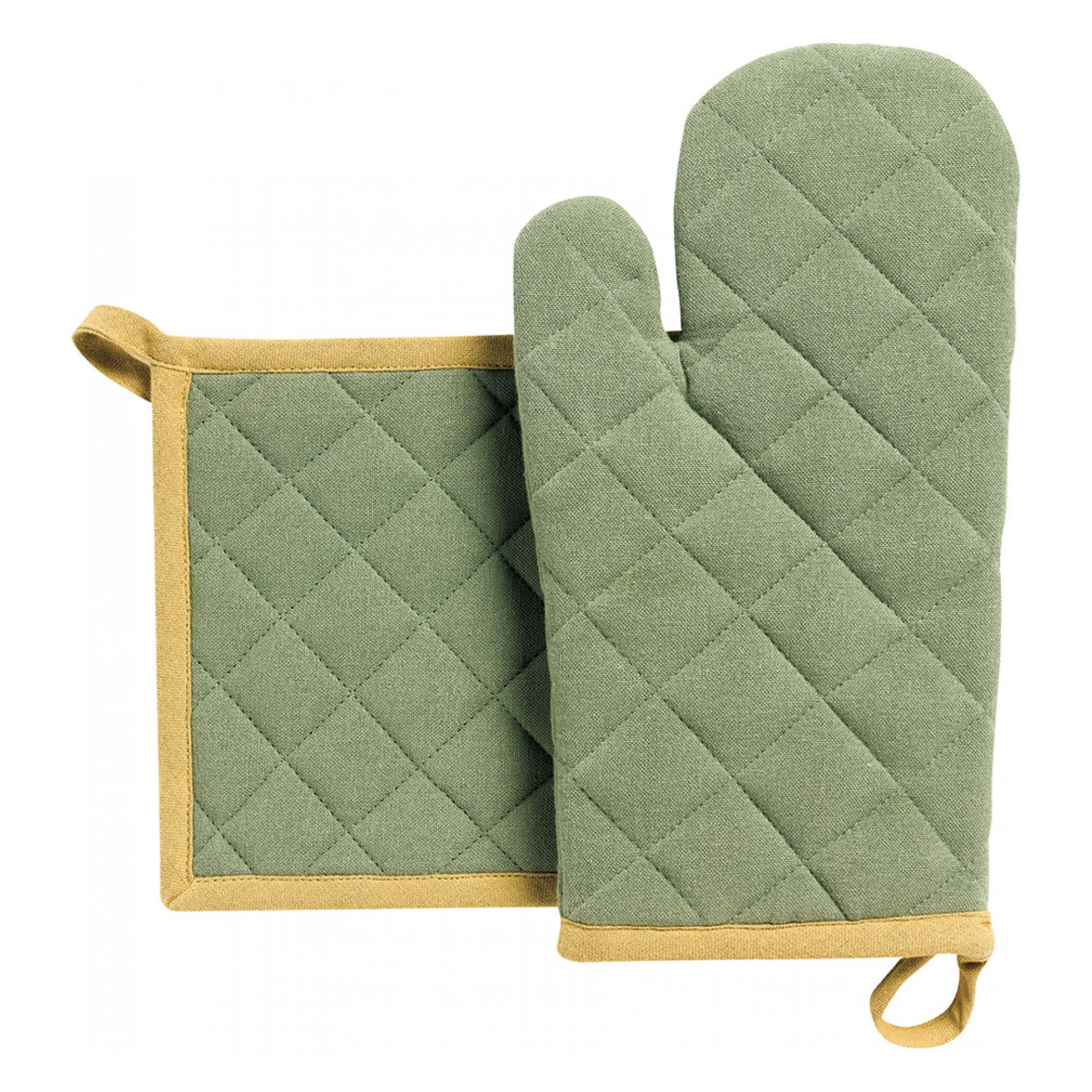 SET AUS RECYCELTEM TOPFHANDSCHUH/TOPFLAPPEN Grace matchagrün 15 x 32 cm - Salbeigrün, Textil (15/32cm) - Winkler