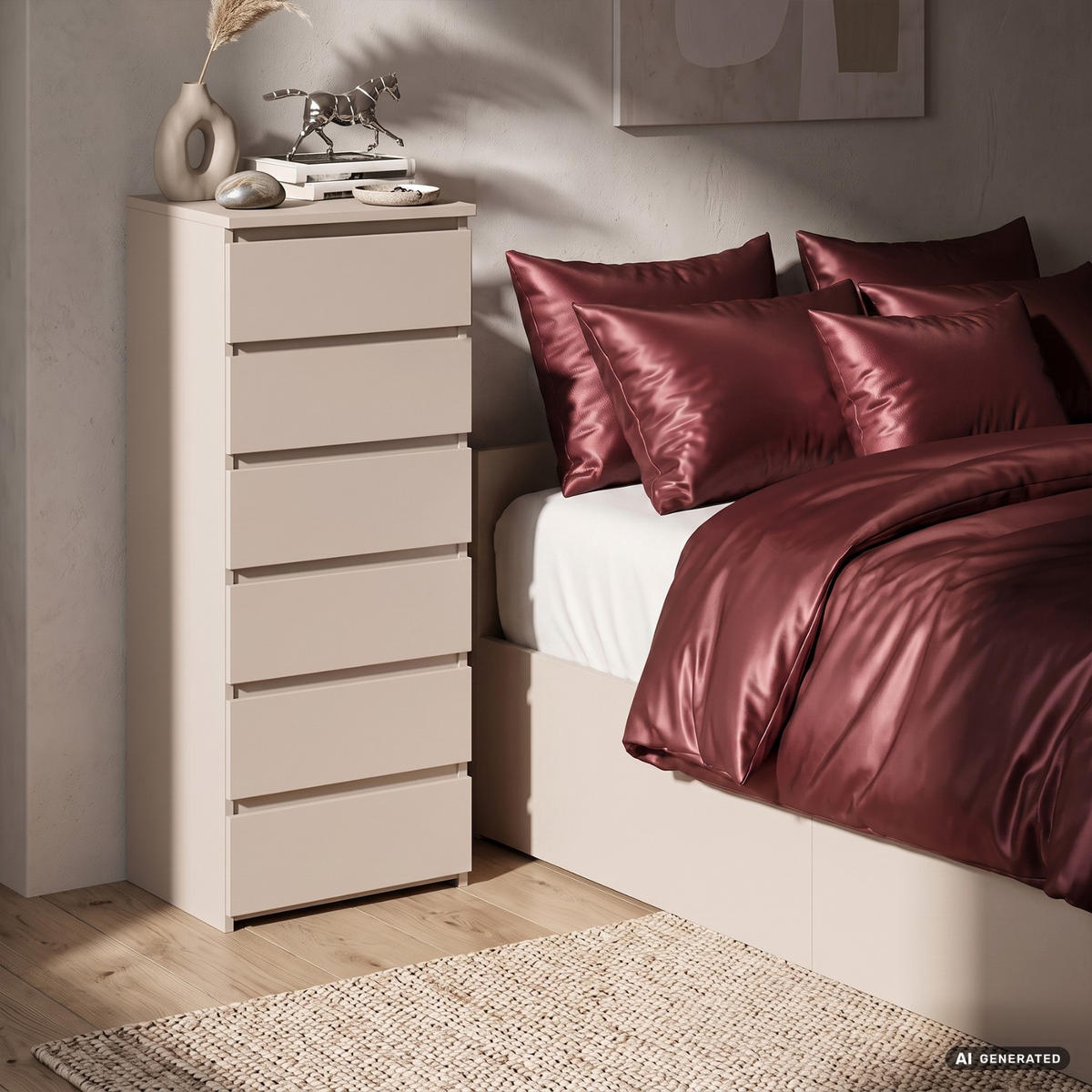 KOMMODE CL6 Kaschmir 40 cm 6 Schubladen Front Kaschmir B40xH109xT35 cm - Beige, Holzwerkstoff (40/109/35cm) - Akord