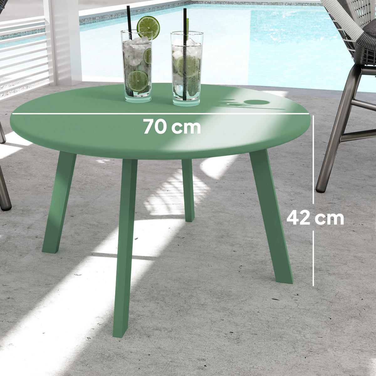 GARTENBEISTELLTISCH DE-14128 rund Ø70 cm, rutschfest Grün - Grün, Metall (70/70/42cm) - ComfortXL