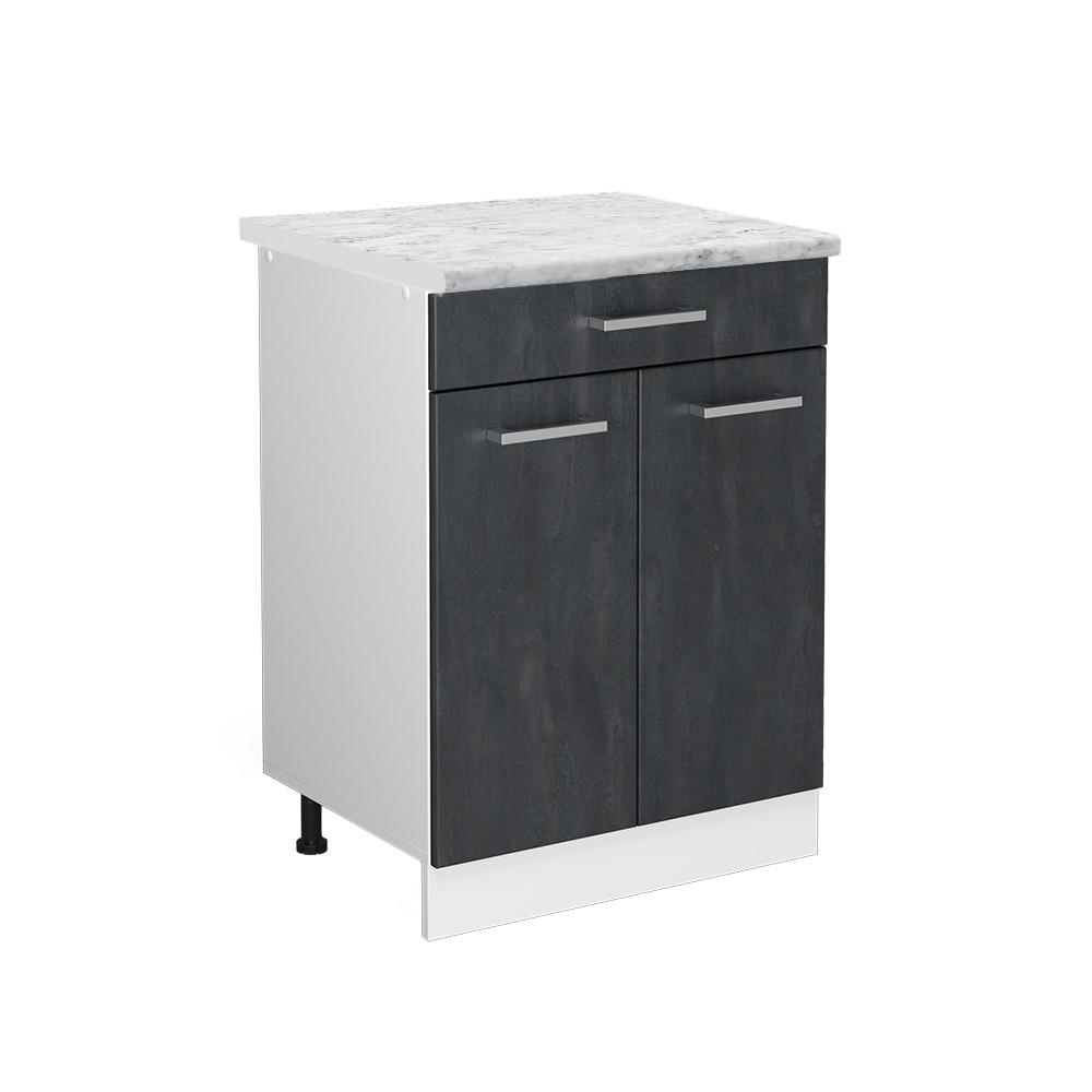 KÜCHENUNTERSCHRANK R-Line Schwarz Beton 60 cm AP Marmor - Schwarz/Weiß, Holzwerkstoff (60/81.6/60cm) - Vicco