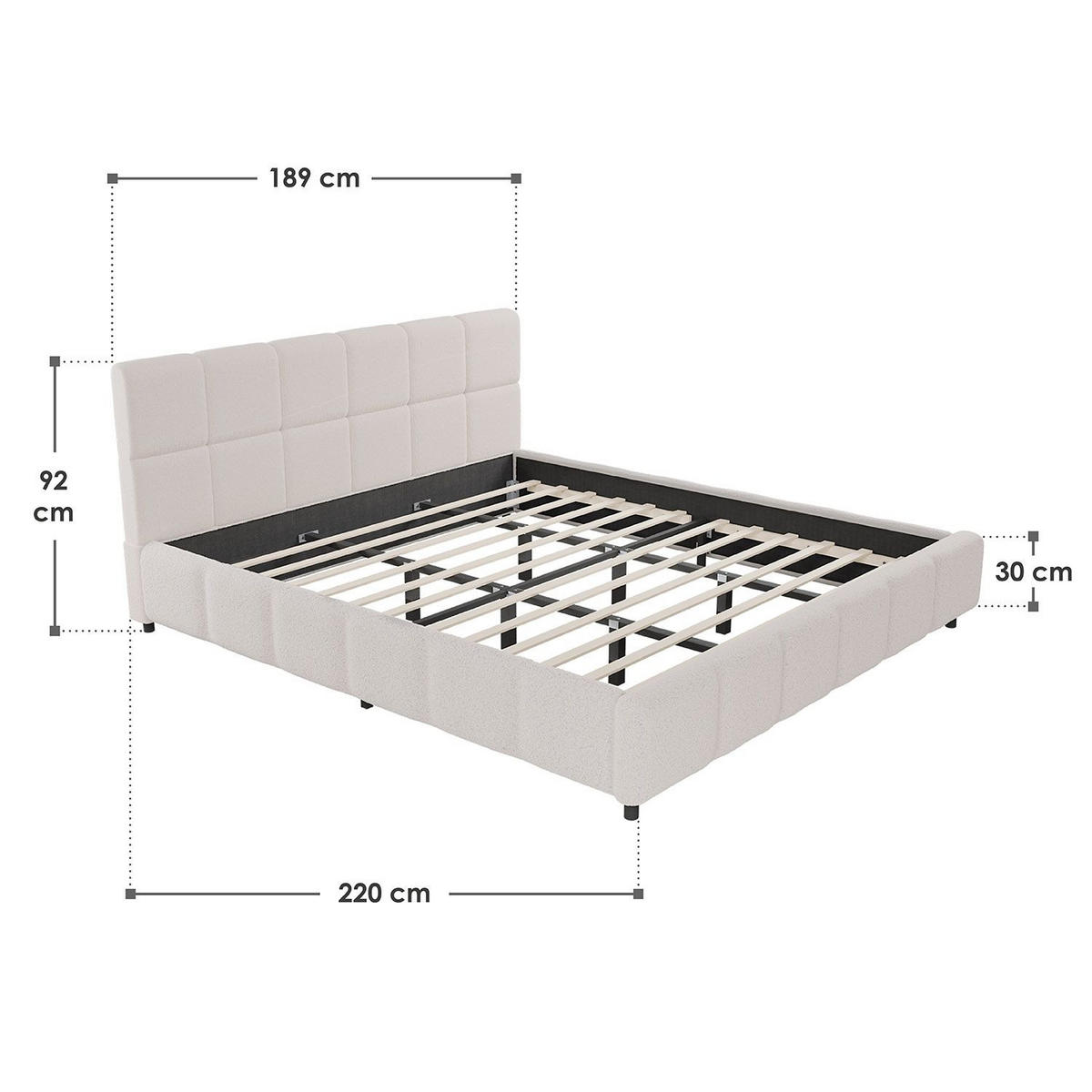 POLSTERBETT Florenz creme 180x200 cm - Creme, Holz (180/200cm) - Juskys