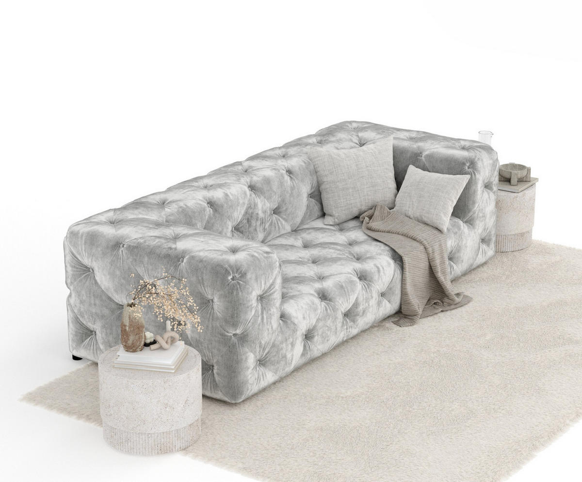 3-SITZER-SOFA Cosimo Hellgrau Samtstoff - Hellgrau/Schwarz, Holz/Holzwerkstoff (230/71/100cm) - Maison de Reve