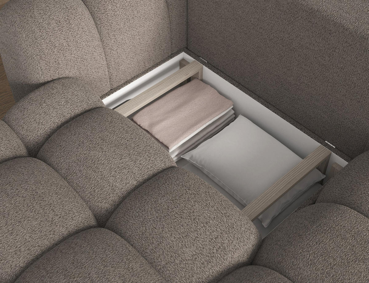ECKSOFA COVELION L-Form – Schlaffunktion, Bettkasten, Wellenfederung, HR-Kaltschaum, inkl. Kissen, moderner Wohnkomfort - Braun, Kunststoff (167/260cm) - Wohnideebilder