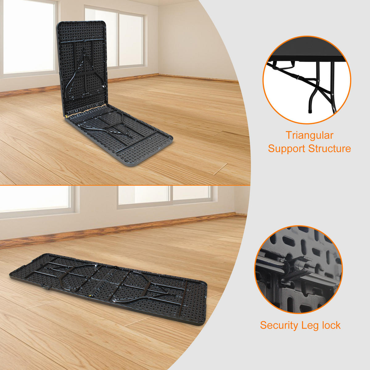 KLAPPTISCH 244 cm Schwarz - Schwarz, Kunststoff (243.9/73.6/73.6cm) - ComfortXL